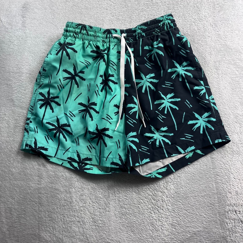 Chubbies Mens Swim Trunks Medium 5.5 Inseam Teal Navy Palm Tree Split Design